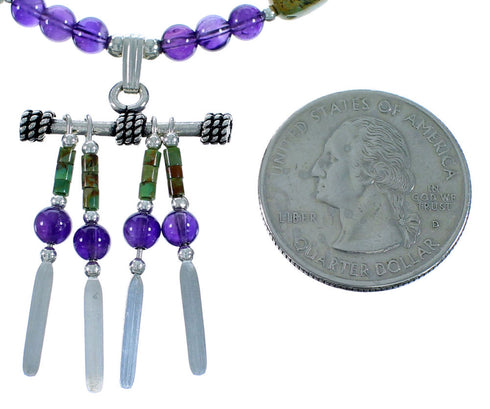 Sterling Silver Southwest Amethyst Turquoise Bead Necklace SX114861